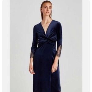 ZARA Velvet & Lace night blue midi dress size M